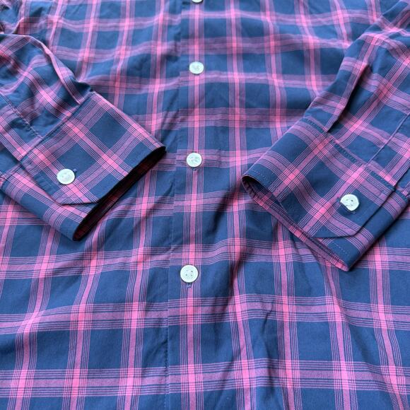Bonobos Shirt Mens Large Blue Pink Check Long Sleeve Slim Fit Nylon Spandex - Picture 2 of 5